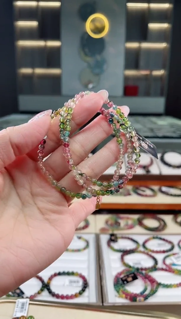 未镶嵌老矿碧玺三圈手串4mm+碧玺（多样性发一条）T