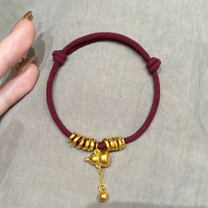 瑞诺黄金葫芦盘缠红绳手链新款足金999小众编织手绳礼物送女友