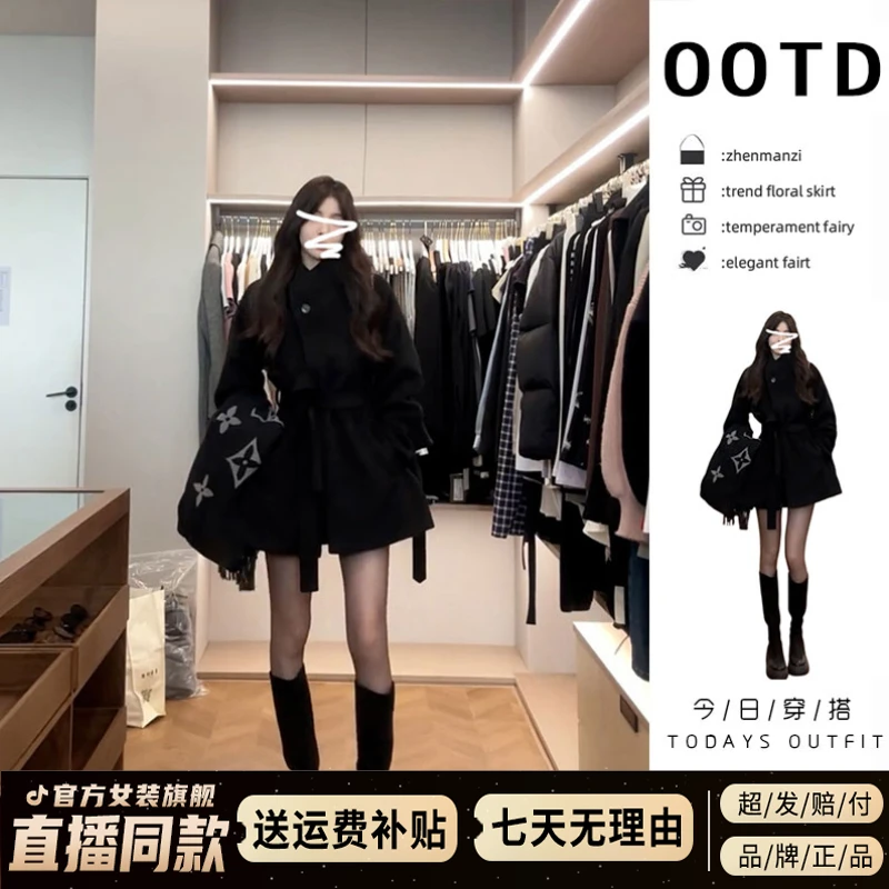 黑色短款毛呢外套女夏季季2025新款深秋穿搭呢子大衣小个子高级感