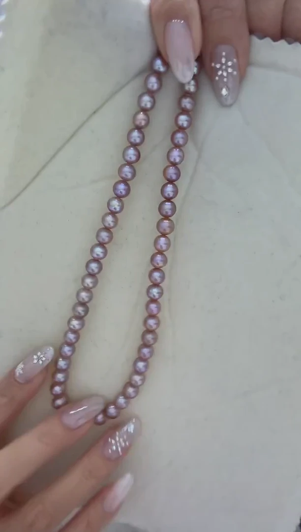 颈饰银S925镶嵌淡水珍珠鎏金紫 无核 6.3-7.3