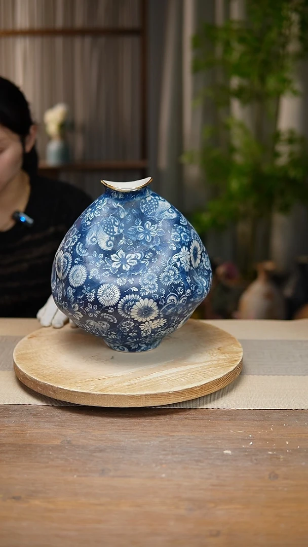 【闪购商品】陶瓷 花器青花瓷蝶恋花大肚