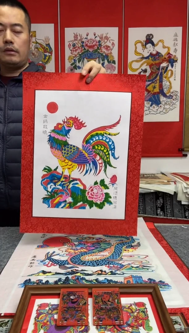 金鸡报晓精裱手工制作精品