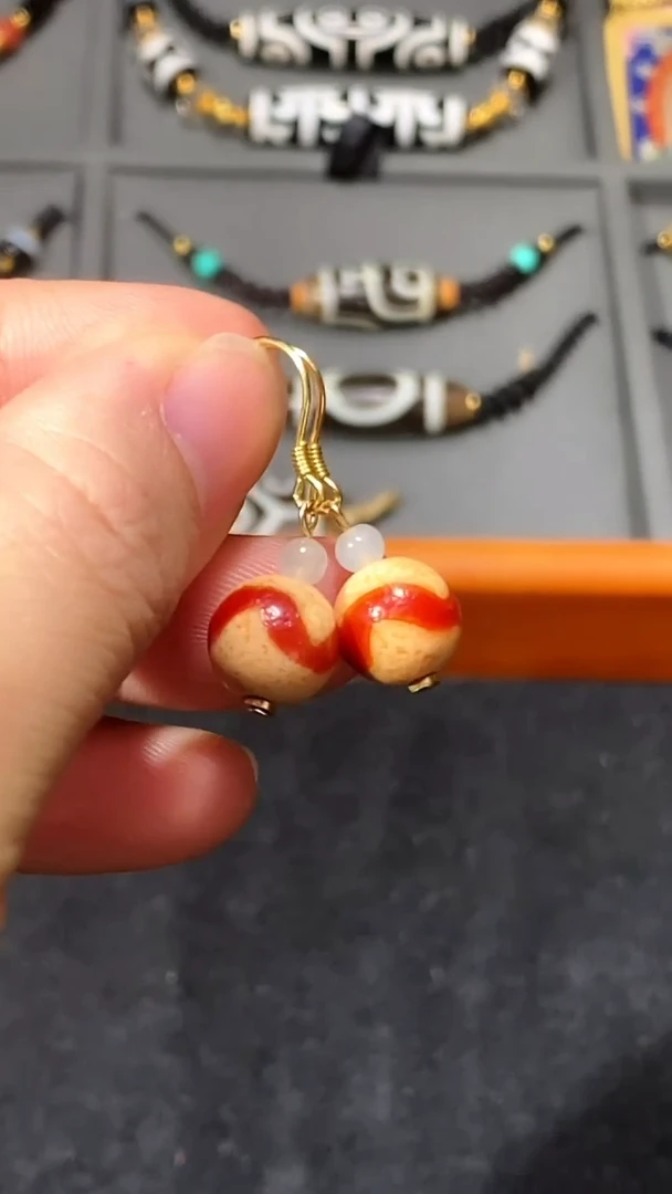 【闪购商品】玛瑙/玉髓耳环未镶嵌牙牙红肉耳环