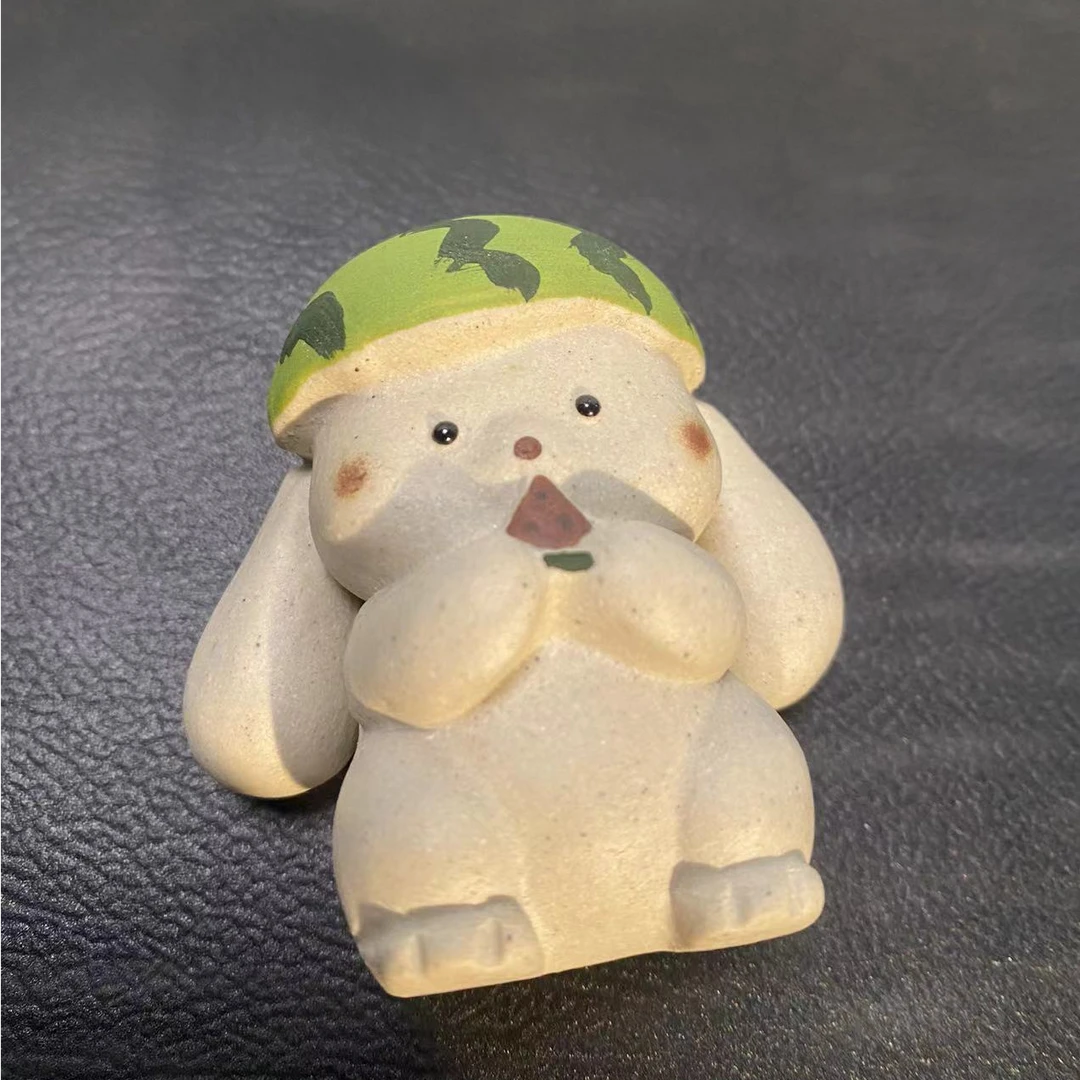 树屿集 |《西瓜兔》 紫砂 茶宠 摆件jll076