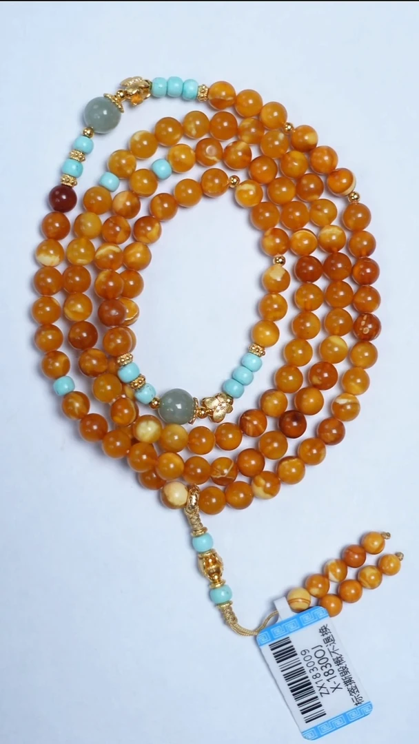 蜜蜡颈饰未镶嵌花蜡绿松108项链5mm