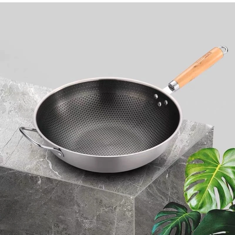 32359钻石蜂窝不锈钢炒锅（外品牌专场）