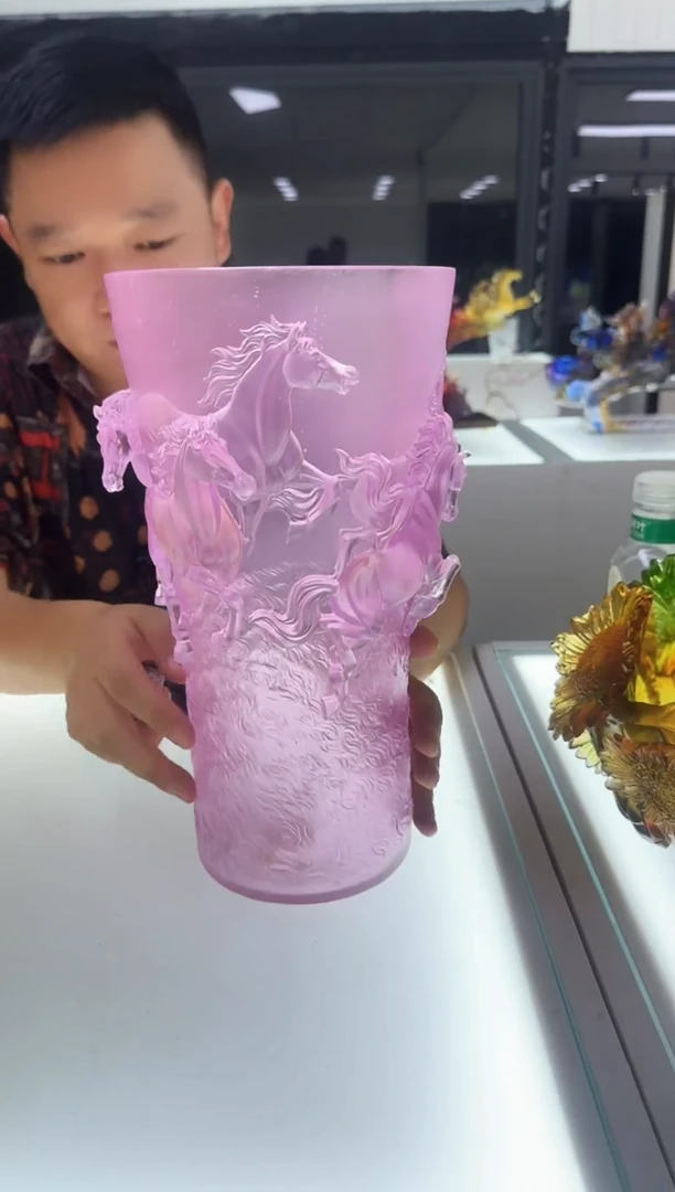 手工艺品琉璃古法琉璃八骏雄风花瓶31高