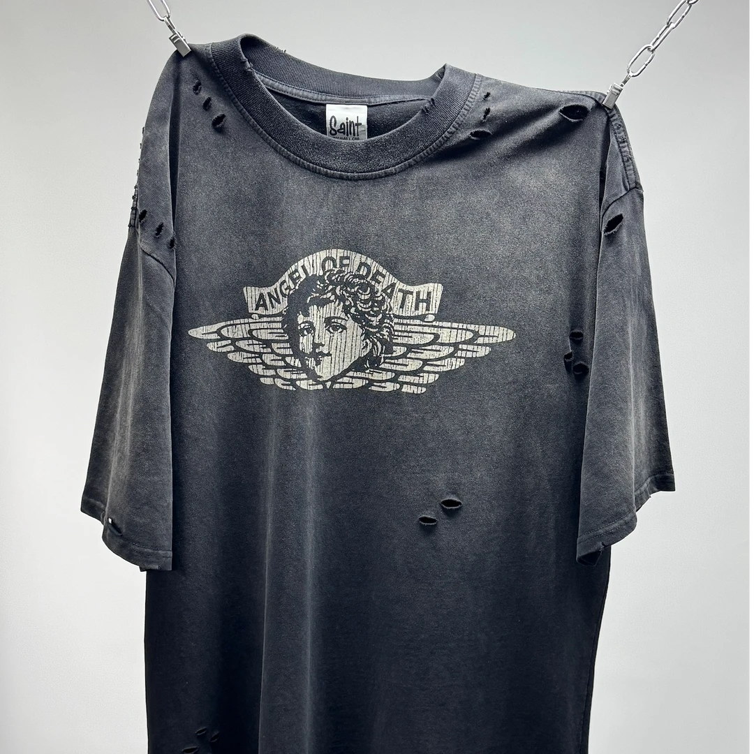 【出塞而富】SAINT MICHAEL 小天使限定 重磅洗水 喷马骝 破坏 短袖