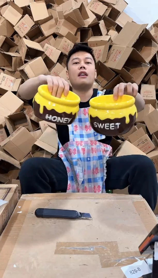 瓷片棕色蜂蜜狗粮碗2件套