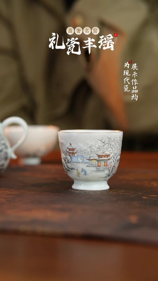 丰瑶陶瓷粉彩雪景主人杯