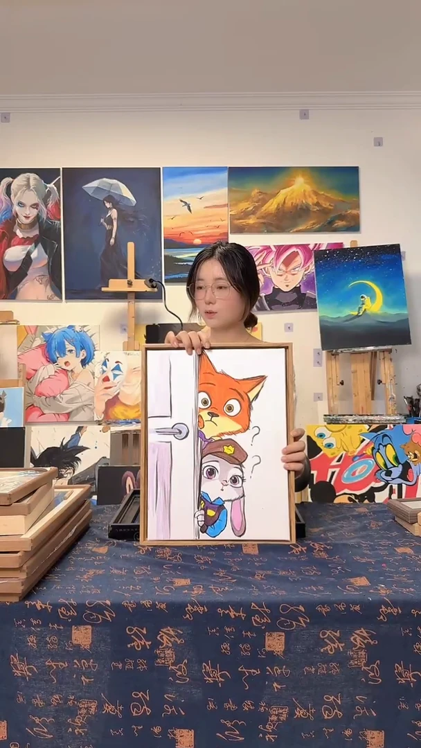 丙烯画最*尼克朱迪丙烯画x加框