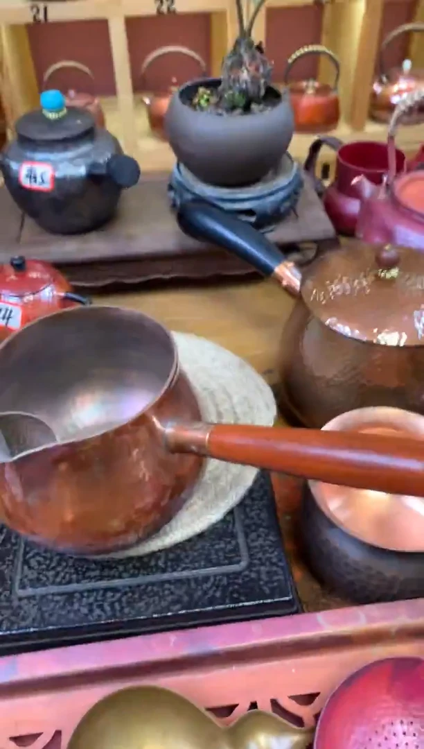 样品紫铜烤色无盖侧把罐