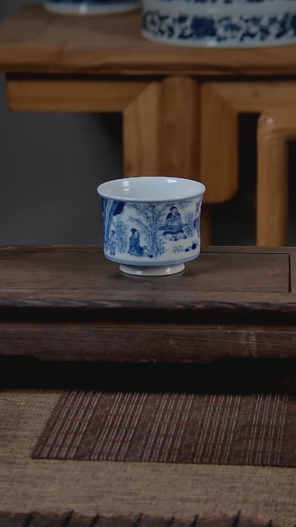 盖碗折葵非器手工手绘竹林七贤马蹄杯