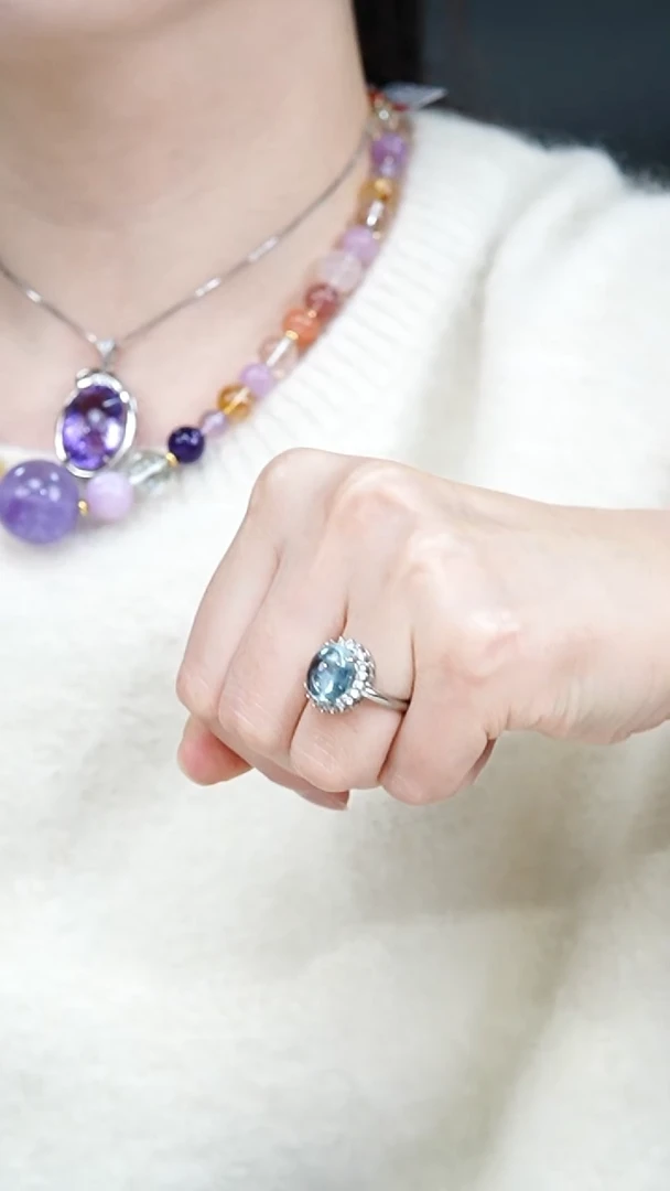 未镶嵌戒指海蓝宝石海蓝宝活口戒指