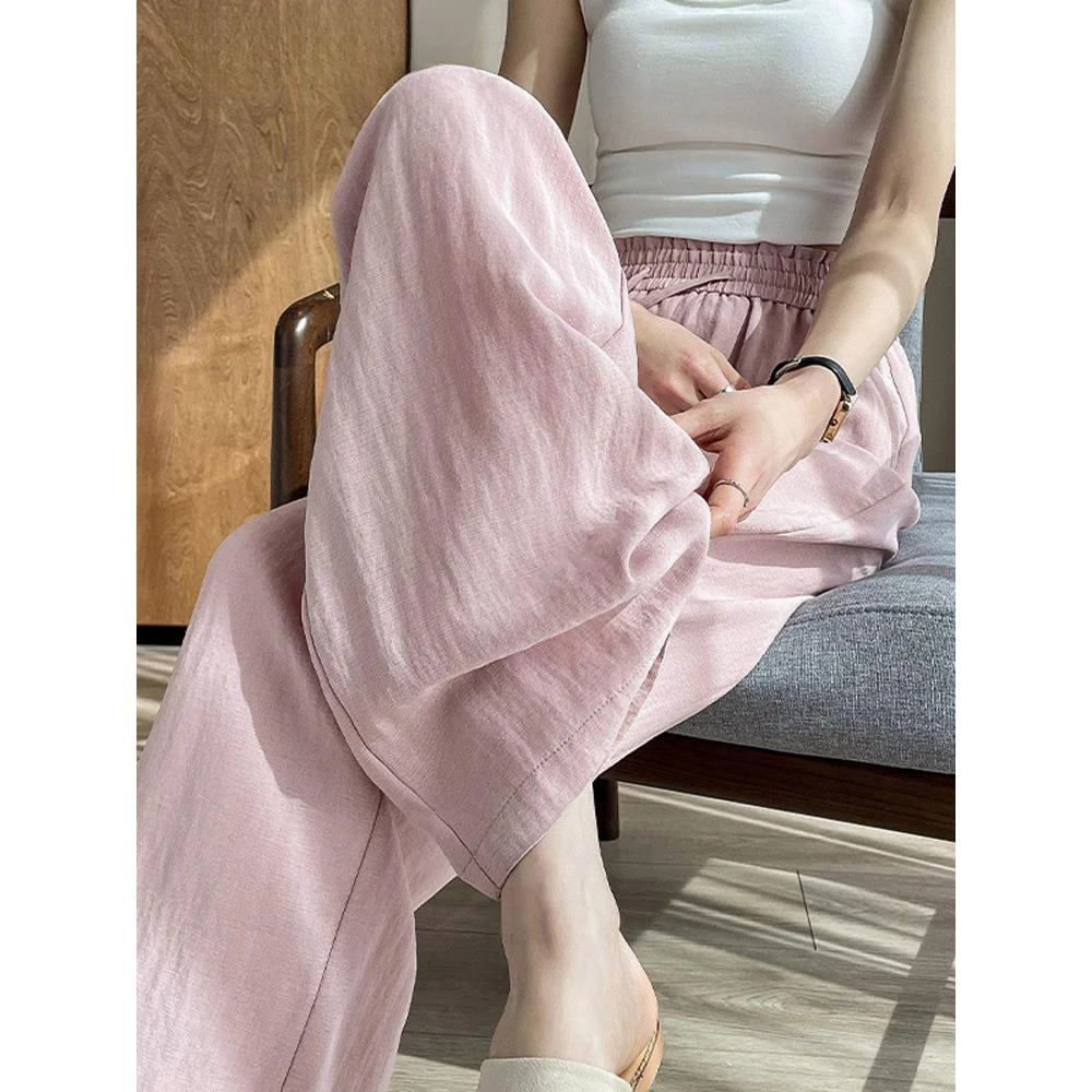 亚麻山本裤女夏季薄款2025新款小个子褶皱冰丝阔腿裤百搭休闲显瘦