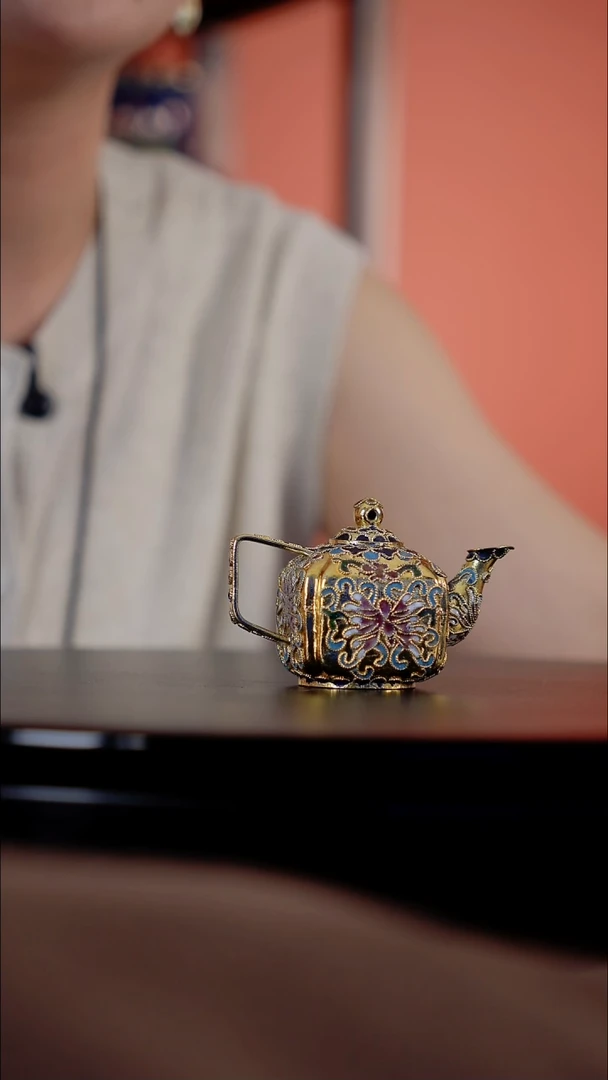 琉璃手工艺品茶壶摆件/茶宠 非遗珐琅手工艺 景泰蓝 固定盖