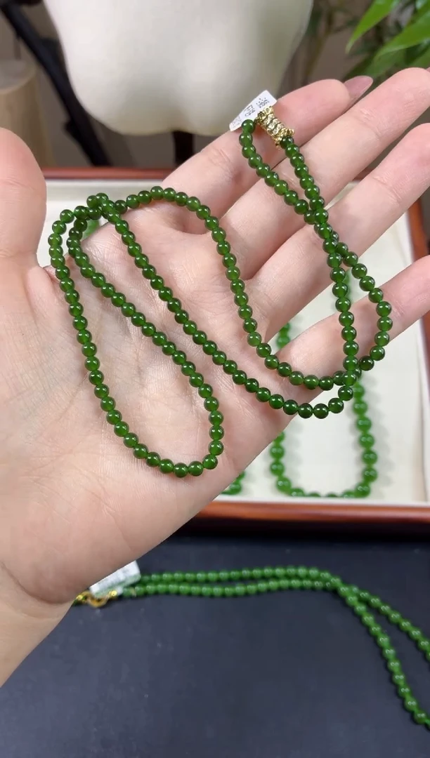 颈饰未镶嵌和田玉（碧玉）4菠菜无矿高货毛衣链
