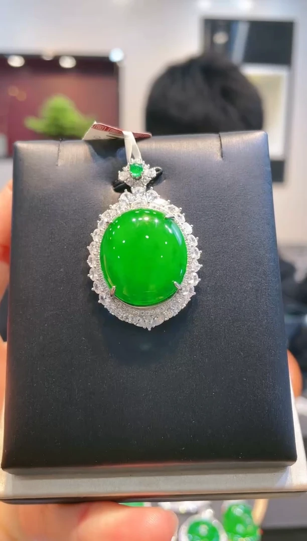 【闪购商品】翡翠颈饰银S925镶嵌A57天然A货翡翠吊坠（不含链）