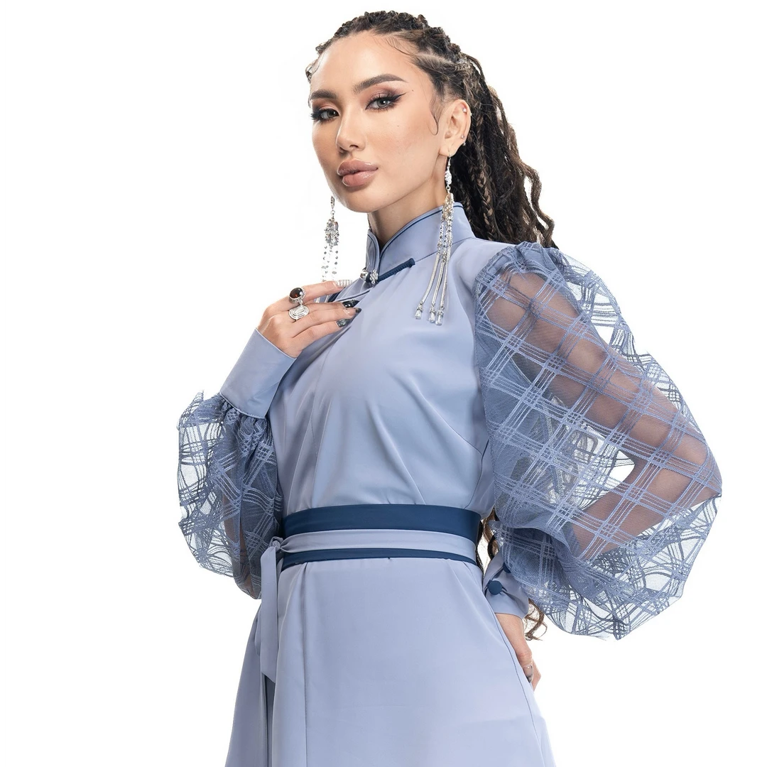 【黛尔玛精品服饰2】设计师新款夏季灯笼袖民族风连衣裙D9113