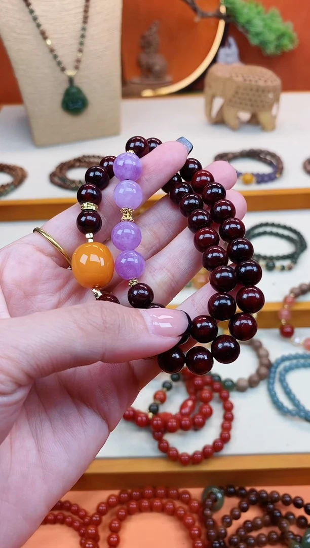 未镶嵌檀香紫檀（小叶紫檀）手串双圈印度小叶紫檀老蜡手串