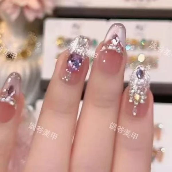 【紫宝石】轻奢显白纯手工穿戴甲光疗甲冰透渐变四季流行10片装