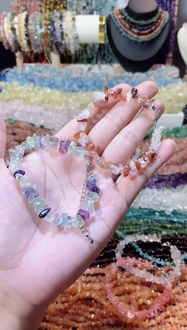 未镶嵌珠宝半成品水晶浅萤红胶花手链