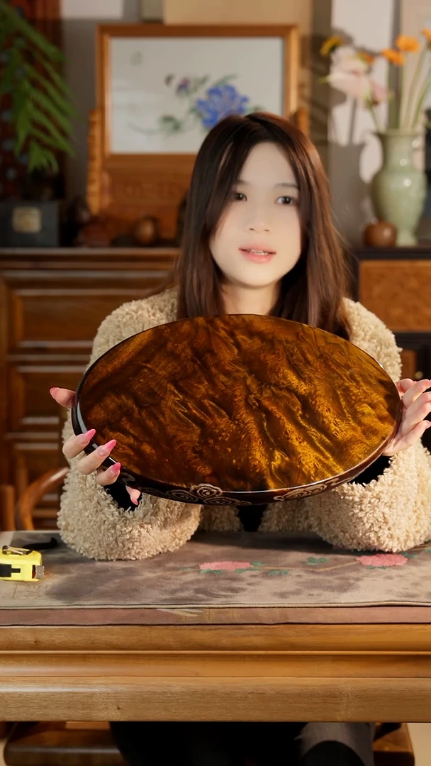 金丝楠山水画纯天然花纹雅致茶盘