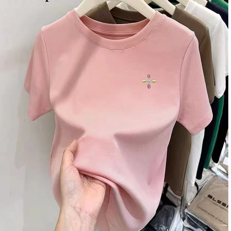 【妙然家】201夏季新品短款女T五彩线精美万针刺绣百搭洋气面料舒适