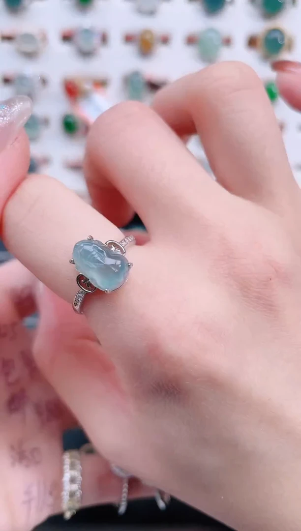 银S925镶嵌戒指翡翠天然翡翠