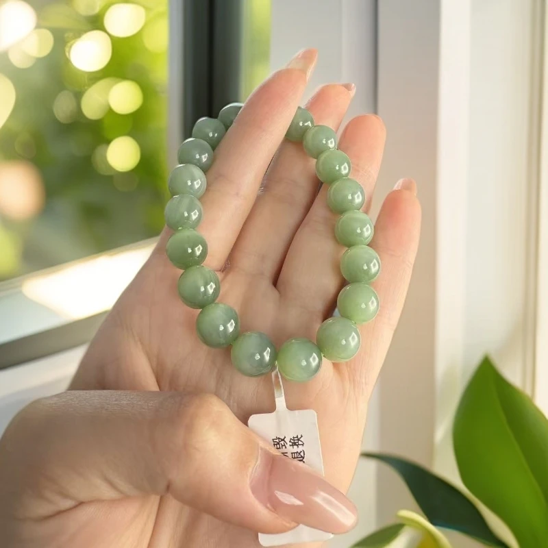 【汪氏精品】和田玉俄碧冰猫10mm手串 多样性发其一 1272-G11