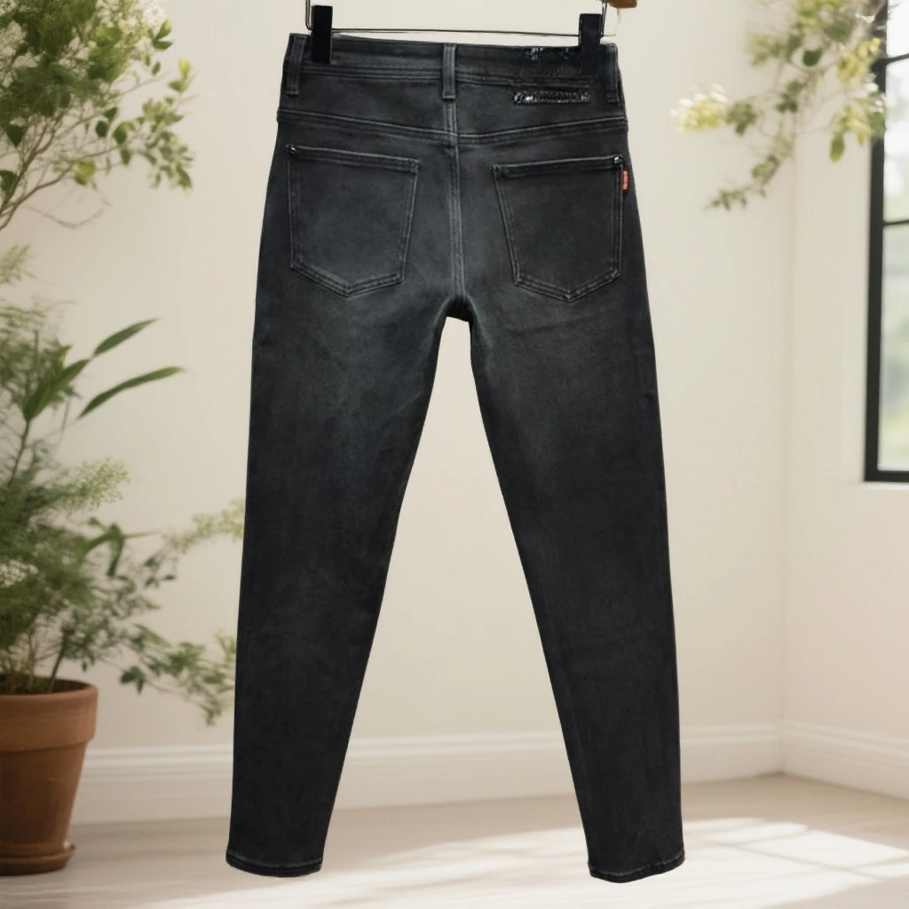 劲莱高端黑灰色九分牛仔裤男秋冬季加厚潮牌修身弹力休闲长裤新款