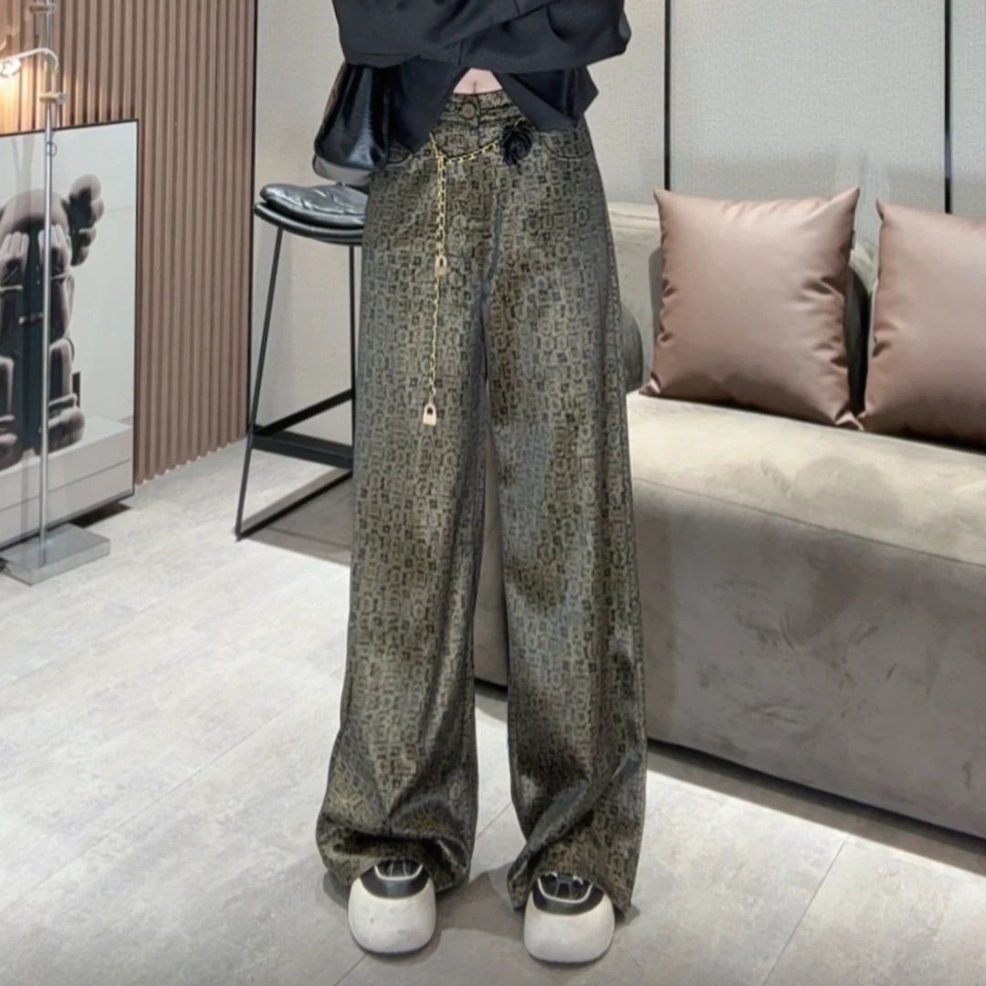 XQ85007【休闲裤】美式炸街高级感高腰垂直拖地时尚气质宽松阔腿裤