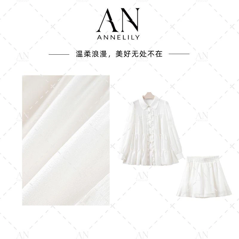 ANNELILY【心妍】新款高级感休闲气质百搭短裤套装AT2502102