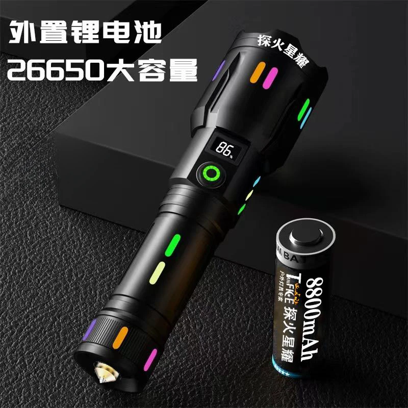 【穿云箭强光手电】战术强光高亮远射变焦荧光数显强光远射高亮手电