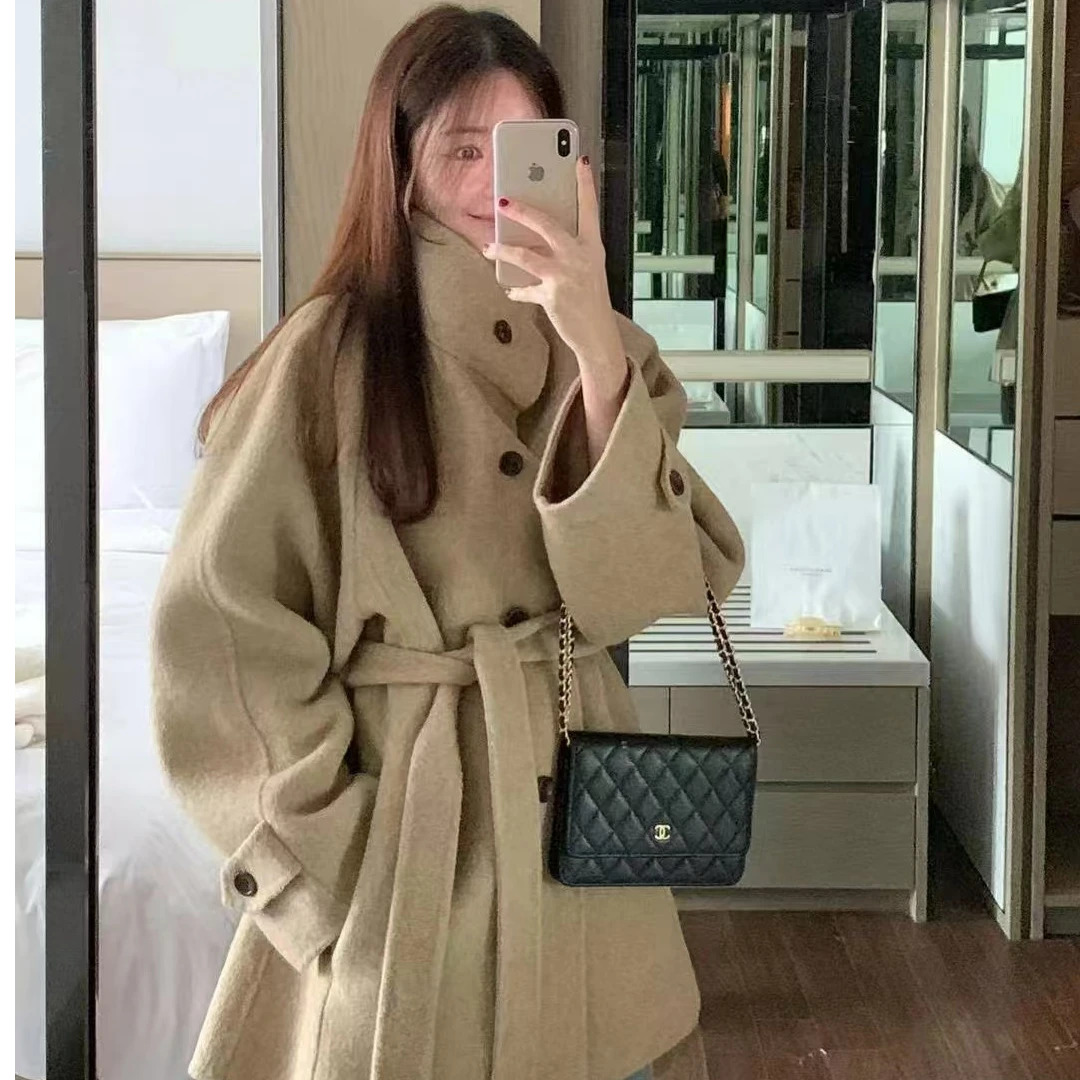 源头工厂—现货《2024东大门款新款》秋冬双面手缝羊毛大衣