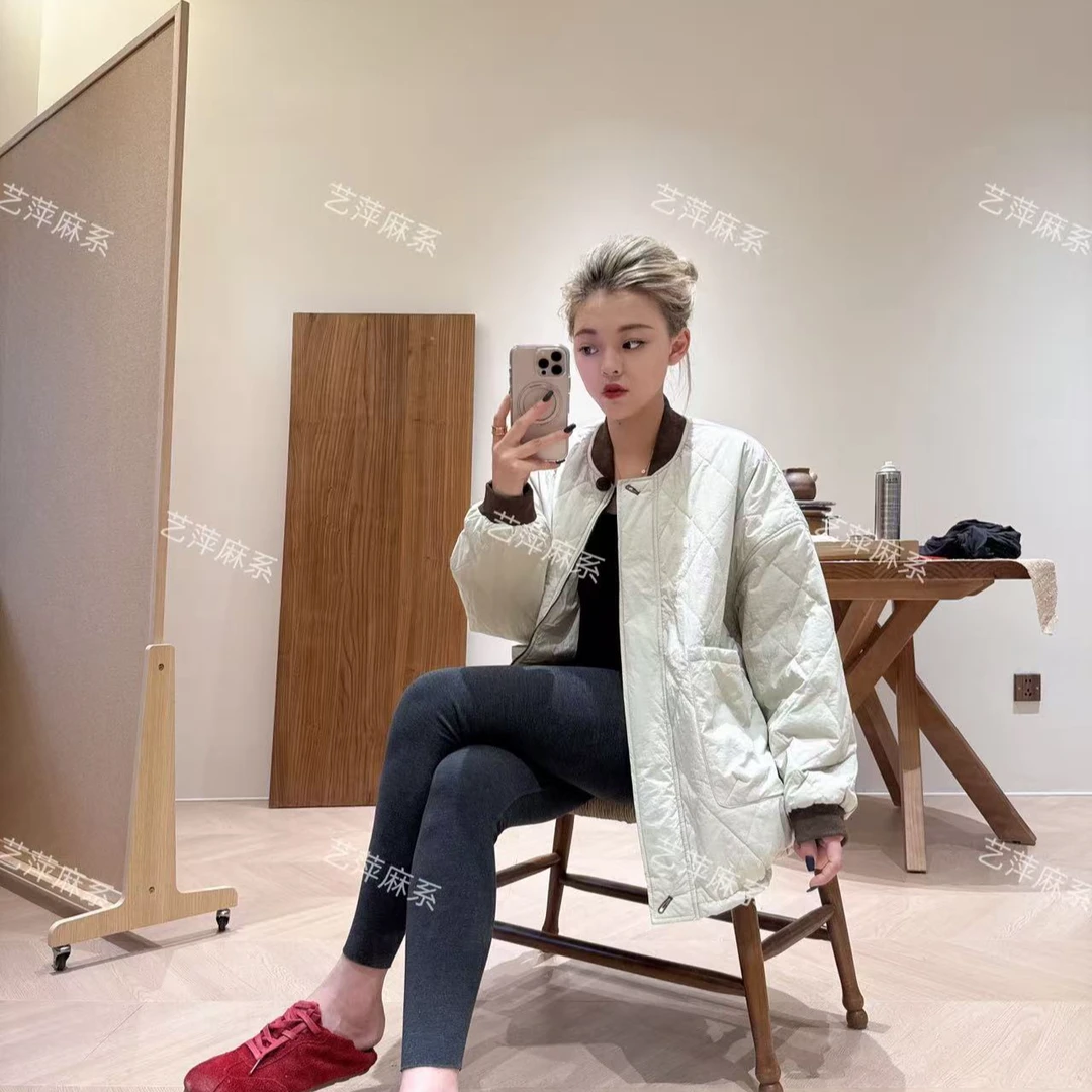 2025冬季拼接菱格立领棉服简约百搭保暖棉外套7126