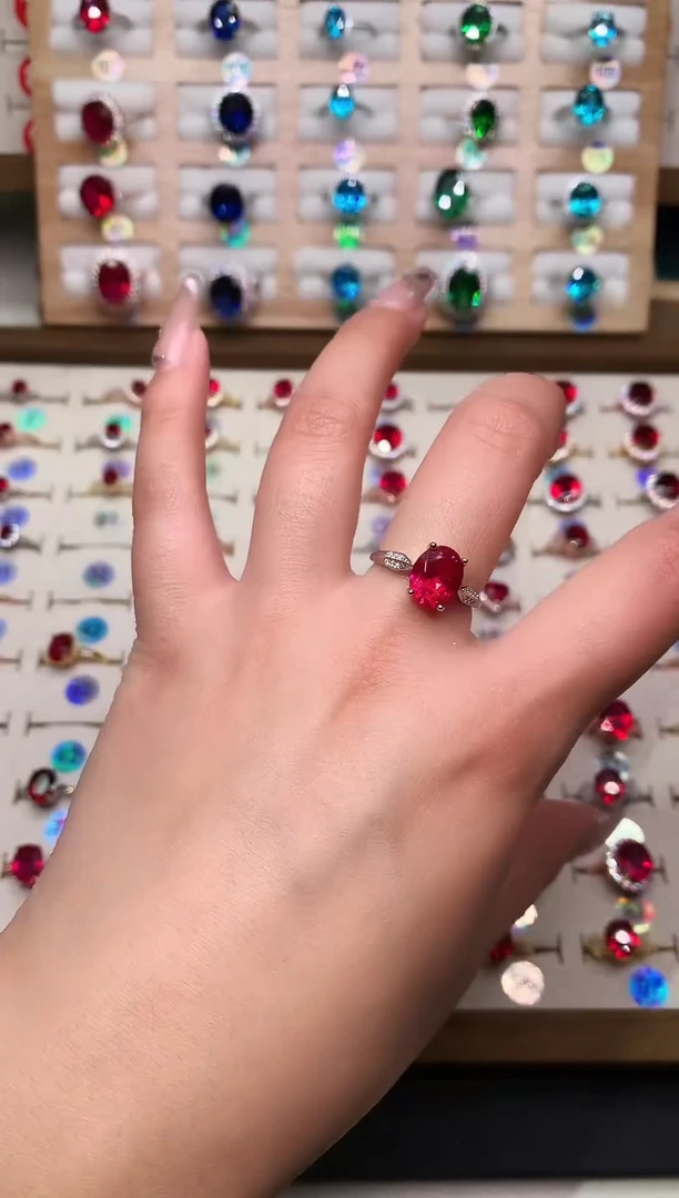 银S925镶嵌戒指红宝石8*10 银托