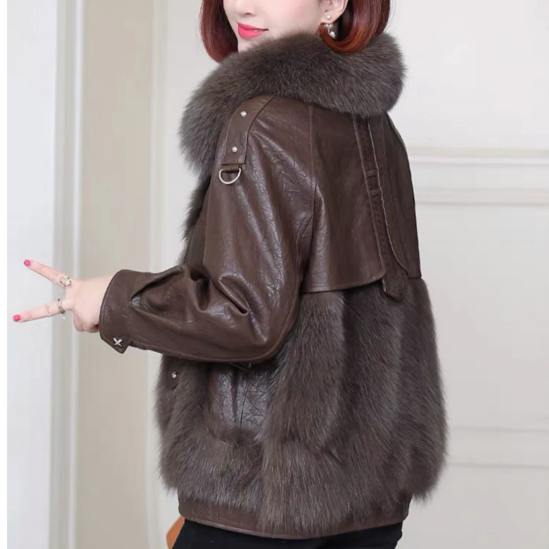 海宁皮衣女士秋冬款外套高端大气皮毛一体保暖加厚洋气140-68