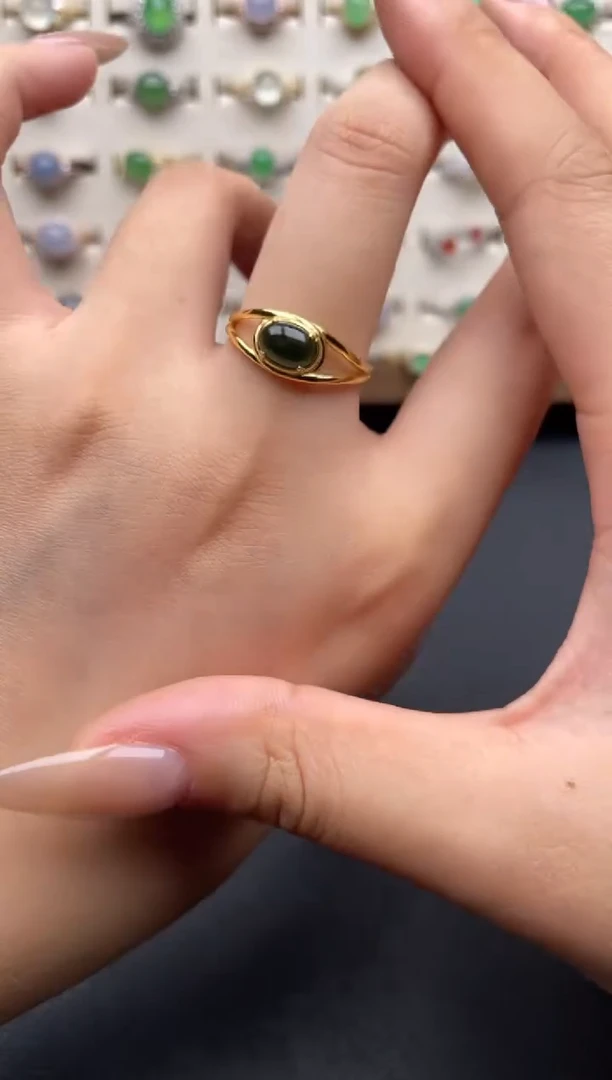 银S925镶嵌戒指翡翠一物一证一礼盒