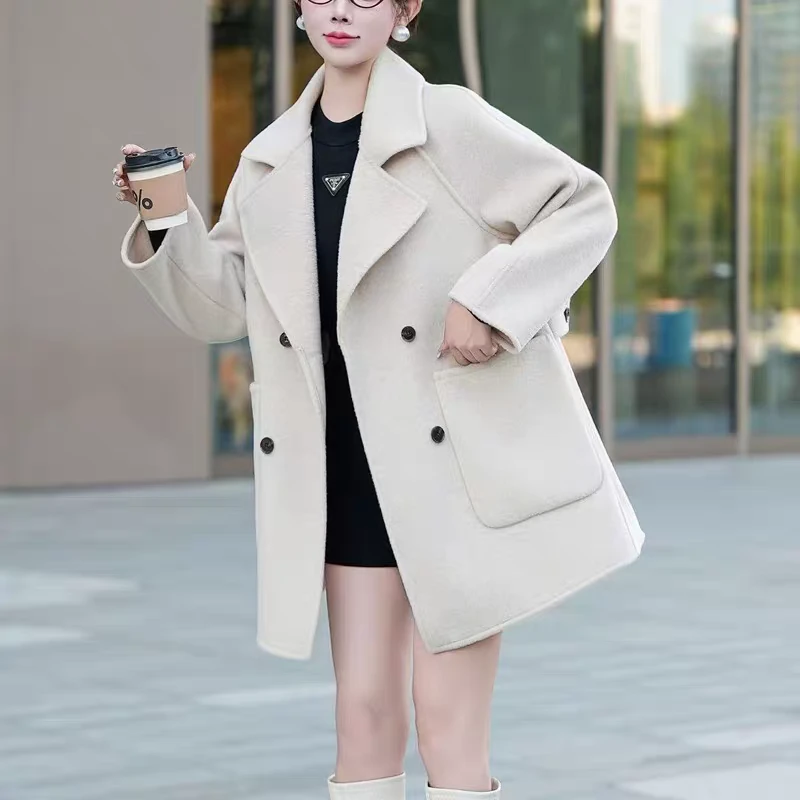 秋冬新款女士韩版宽松显瘦双面毛呢大衣