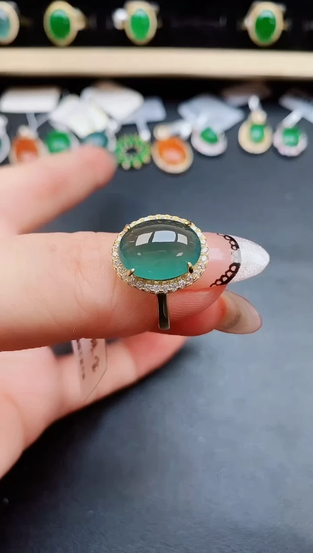 翡翠戒指银S925镶嵌50805