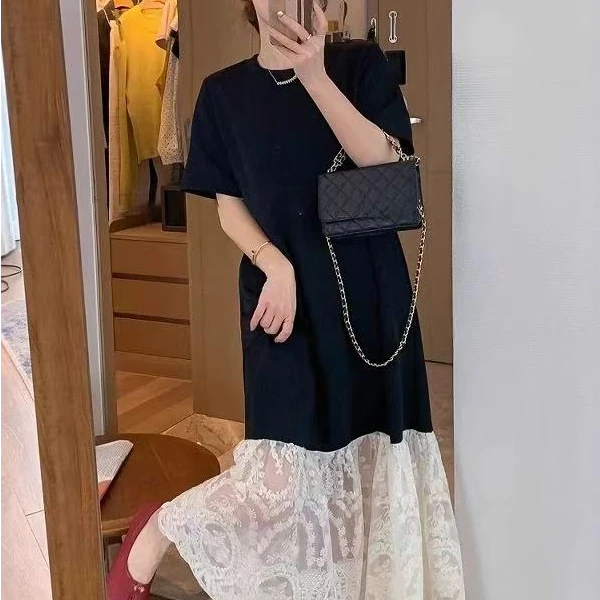 小雅姐姐  韩系法式蕾丝拼接甜美长款连衣裙IU52