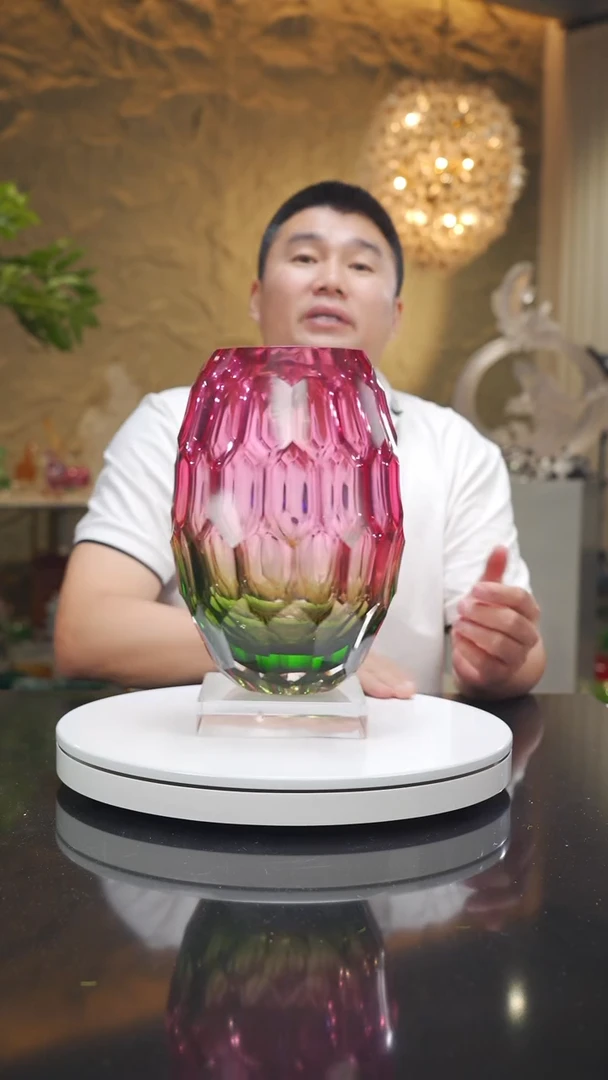 琉璃手工艺品福利金红绿凹切面花瓶