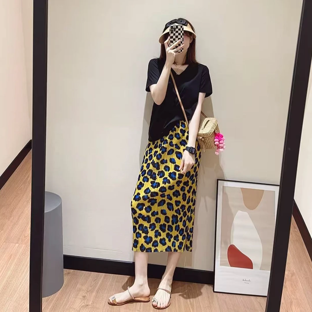 【三宅半裙】高温压皱夏季灵动优雅百搭半身裙裙子中长款休闲印花