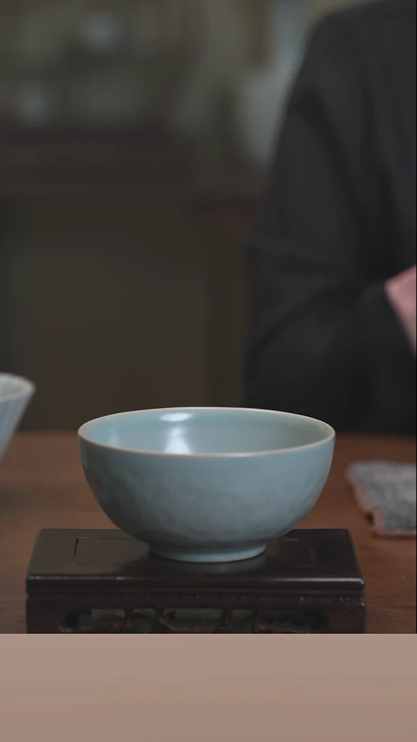 【闪购商品】清凉寺原产地仿古釉手工汝瓷牡丹纹碗一对