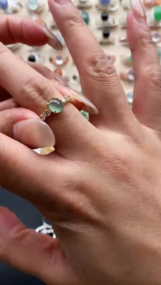 银S925镶嵌戒指翡翠缅甸天然A货翡翠11  5-7