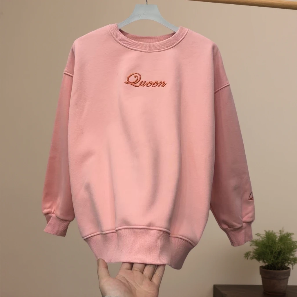 33336/33335#【衣长60左右】秋冬款圆领字母刺绣简约百搭加绒卫衣