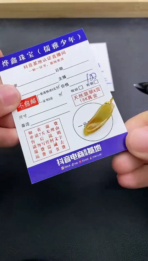 颈饰18K金镶嵌翡翠天然翡翠A货赠皮绳