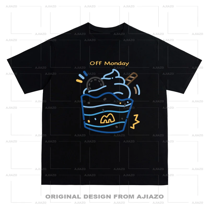 OFF M【线条麦麦旋风】印花短袖T恤 复古重磅男女同款宽松百搭上衣