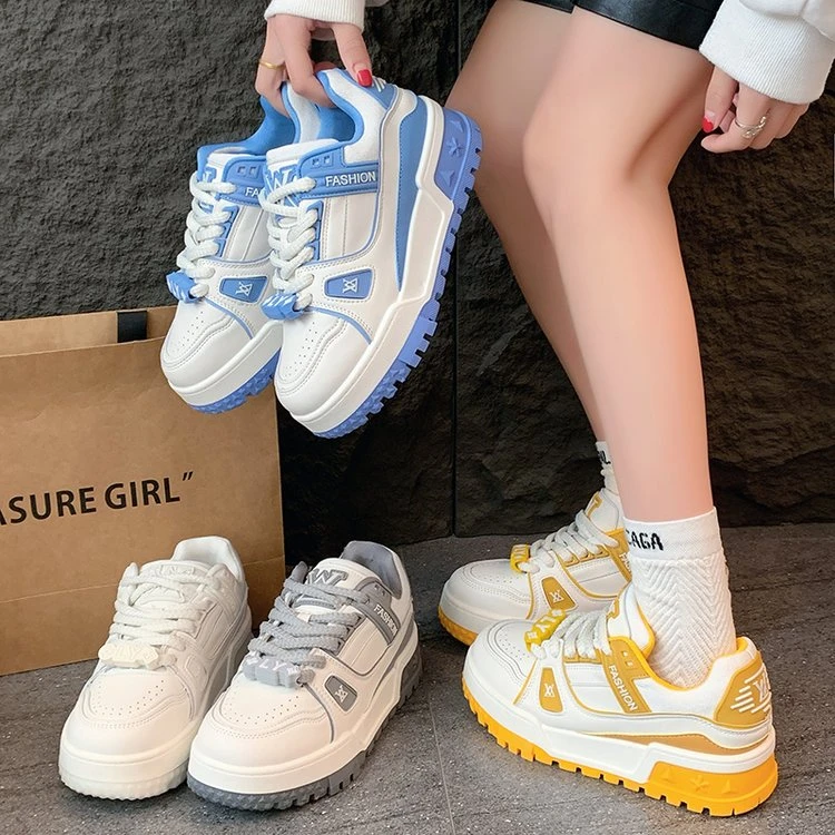 松糕厚底增高小胖丁面包鞋女2025春季新款潮流百搭拼色时尚板鞋
